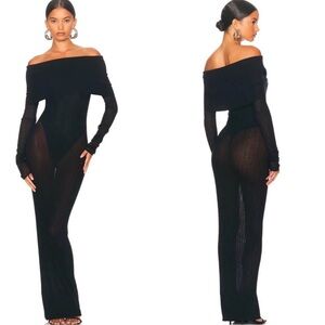 Helsa Justin Black Knit Sheer Off the Shoulder Maxi Dress Size S